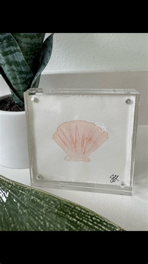 Original Seashell Watercolor Painting in Floating 4x4” Frame - Etsy