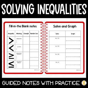 Solving Inequalities Worksheet, Guided Notes & Practice, One & Two Step Equation