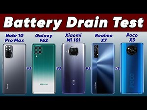 Redmi Note 10 Pro Max vs Mi 10i vs Realme X7 vs Galaxy F62 vs Poco X3 Battery Drain Test