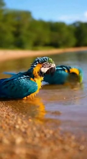 Wild Macaws taking a refreshing river bath. #macaw #macawparrot #facebookreelsviral #usaviral #usareels #reelsvideoシ #viralpost2025シ #parrot | Videos Push