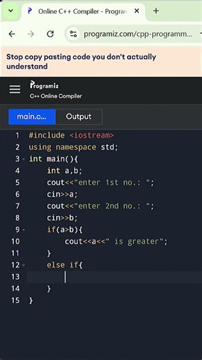 largest of two number in c++. #sabcodeyt