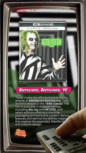 Today is the day physical media fans have been waiting for! Tim Burton’s Beetlejuice Beetlejuice, the highly anticipated sequel to the 1988 classic, officially hits shelves. This release isn’t just a movie—it’s a collectible experience. Available in Blu-ray and stunning 4K UHD formats, with select editions featuring premium packaging and exclusive bonus content, this is the definitive way to own Burton’s expanded vision of the Afterlife. Dive into behind-the-scenes material, creative design insi