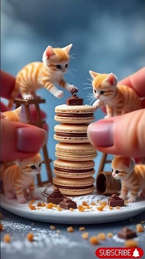 A cat doll stands, biscuits in paw—once human, now feline with awe| @mukterhossain99|