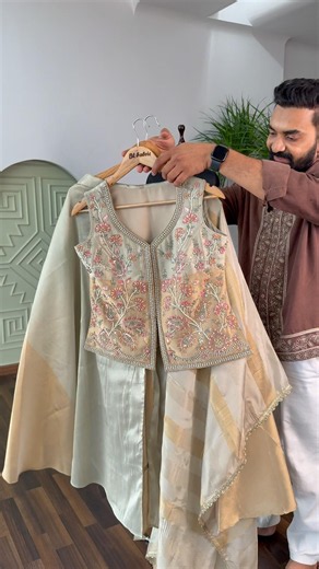 Beautiful Golden color Embroidery Bids work Sharara set for Wedding Function