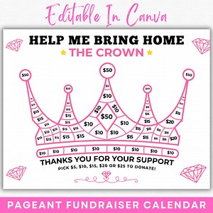 Pageant Fundraiser, Crown Fundraiser Template, Pick a Date to Donate, Pageant Calendar Fundraiser, Fill My Crown, Canva Template - Etsy