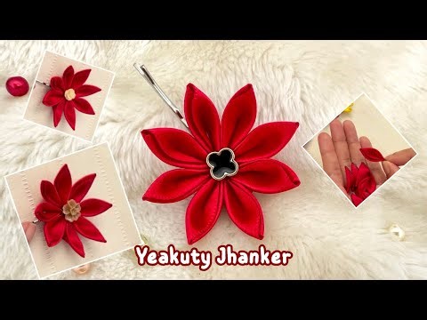 Make a Beautiful Ribbon Flower Hair Clip | Step by Step Tutorial.
