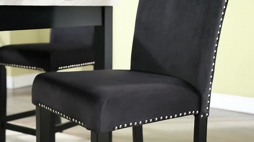 5-Piece Square Faux Marble Wood Tabletop Counter Height Dining Table Set with 4 Upholstered Chairs in Black (Seats 4) CamyBK-W50432861-Dset01 - The Home Depot