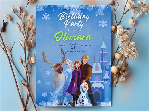 Frozen Birthday Invitation Template | Elsa & Anna Canva (digital Download) - Etsy Australia