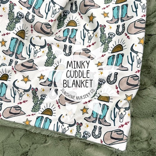 Cuddle Blanket- WESTERN WAYS- Baby Blanket- Bedding- Boy- Cowboy- Nursery- Crib- Minky- Throw Blanket- Boots- Rodeo- Cactus- Country - Etsy