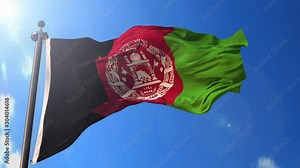 Afghanistan animated flag in the wind with blue sky in the background, green screen, blue screen or isolated background and the flag on the full background, all in one animated flag pack.