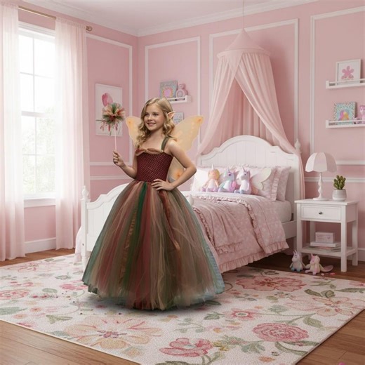 Girls Fairy Princess Costume, Jungle Gauze Dress With Wings, Wand, Halloween Outfit - Etsy