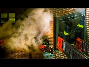 **FIREMAN DIVES THRU WINDOW!** FDNY Battles ALL-HANDS HI-RISE Fire on7th Floor in Harlem [Box 1320]