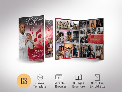 Red Musical Funeral Program Template 8.5x11, 8 Page Memorial Obituary (canva Digital Download) - Etsy