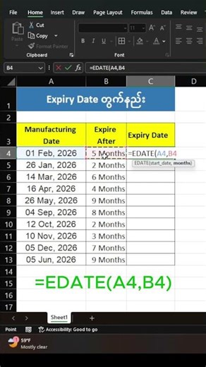 How to use EDATE function in excel and calculate expiry date #exceltips