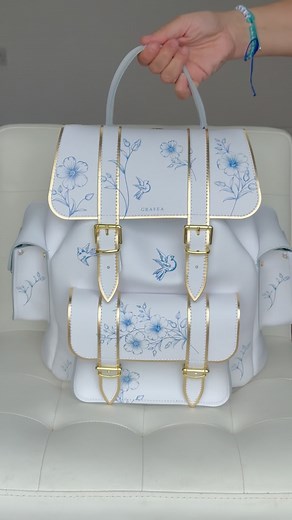 grafea on Instagram: "The blue gold collection backpack #bag #backpack #white #fashion"