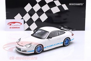 Porsche 911 (996) GT3 RS year 2002 white / blue 1:18 Minichamps