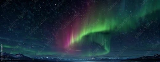 Aurora Dreams. A slow-moving aurora borealis animation with mesmerizing colors that dance across a starlit sky, digital painting.