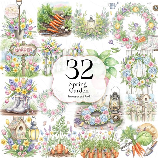 Spring Garden PNG Clipart Watercolor Floral Elements Spring Theme Designers & Crafters SG01 - Etsy