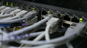 Optical server. Commutator. flashing lights. Optical fiber. Video IP Gateways.