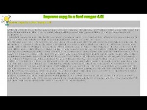 How to : Improve mpg in a ford ranger 4.0l