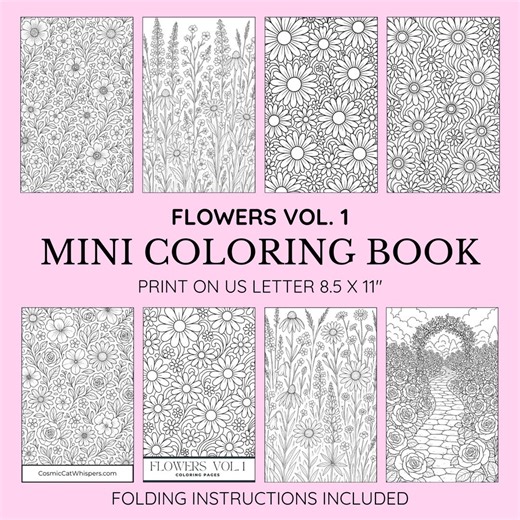 Flowers Vol. 1 Mini Coloring Book | Floral Coloring Pages | Printable Pocket Coloring Book | Relaxing Flower Designs - Etsy