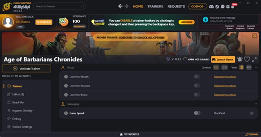 Age of Barbarians Chronicles  Trainer  5 v1.0.3.3 (Cheat Happens)