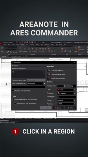Annotating Spaces in DWG drawings with the Area Note Command
