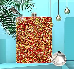 Red Drinking Flask Red Glitter Hip Flask Red Sparkle Whiskey Flask with Cap Bling Rhinestone Pocket Hip Flask 8OZ