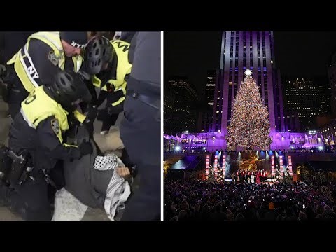 Protesters clash with police near the Rockefeller Center tree lighting