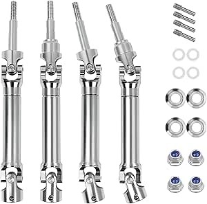 4Pcs Front and Rear CVD Drive Shafts U-Joint Steel Metal RC Driveshaft for 1/10 Traxxas Slash/Stampede/Hoss/Rustler VXL 4X4 4WD RC Car Upgrade Parts(Steel Metal Front&Rear Axle, Sliver)
