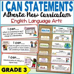 Alberta Curriculum, ELA Grade 3 I CAN STATEMENT posters with Learning Outcomes
