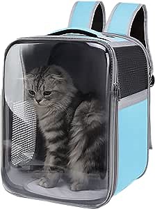 Pet Cat Carrier Backpack, Panoramic Window Front Pack for Small Medium Cat Puppy Dog Carrier Backpack Bag Space Capsule, Pet Carrier for Travel Hiking Walking Camping(Blue)