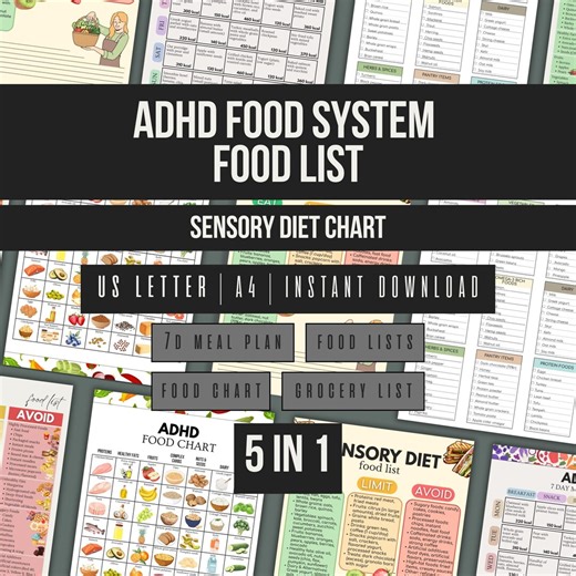 ADHD Food System Food List Printable, Sensory Diet Chart PDF, A4 Letter - Etsy