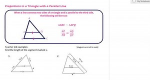 Proportions in a triangle with a parallel line (lesson video)