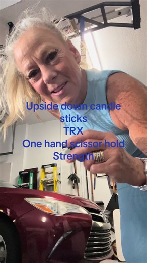 It’s so much harder than you think doing these Candlesticks ( You’re supposed to control your swing , but it’s been a while since I’ve been on them & Im working around a car 😂🙈) You keep your mind & your body younger thinking of new ways to challenge yourself &then following through . So don’t quit , just modify whatever you can’t do so that you can do it w/o getting hurt !! I modify things all of the time !! I set my goals & then I customize whatever I’m doing so that it fits my body !! Don’t