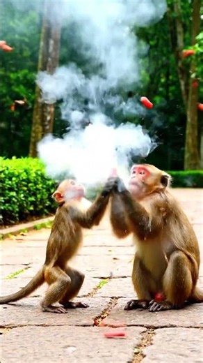 Fireworks pranks gone wrong #monkey #wildlifeentertainment #funnyanimal #shorts