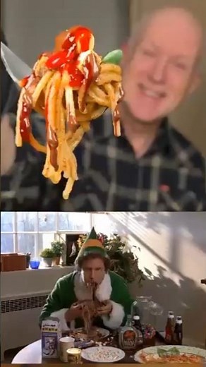 Buddy's Festive Choco-covered Candy Noodle Creation!