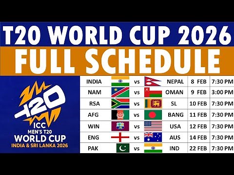 ICC T20 World Cup 2026 Schedule: T20 World Cup 2026 Schedule | T20 World Cup Schedule