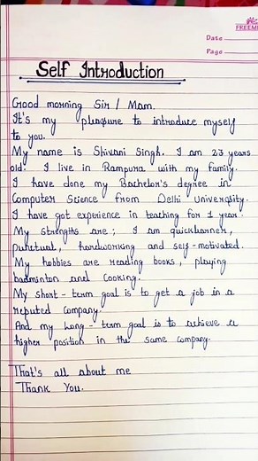 Self Introduction || How to Write My Self Introduction In English | Introduce Yourself #introduction