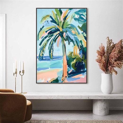 Large Colorful Tropical Palm Tree Abstract Canvas Wall Art,original Beach House Decor - Etsy