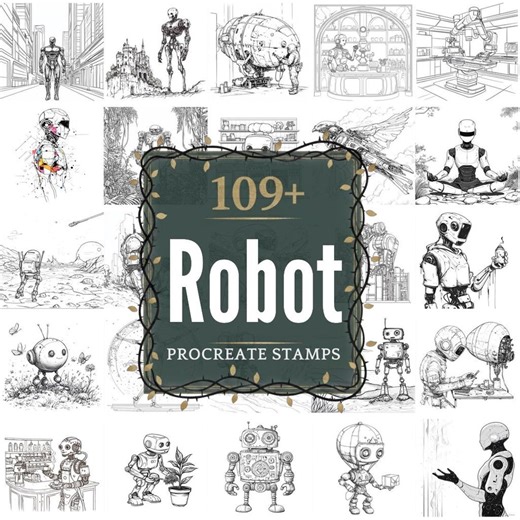 Robot Procreate Stamps | Pngs | 109  Detailed Illustrations (digital Download) - Etsy