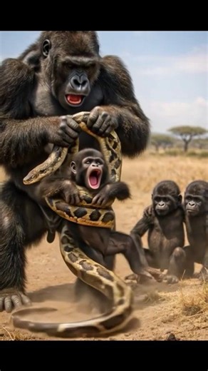 A painful incident😭. Where a python attacks a baby gorilla.🦍 Then the mother gorilla fights the python to save him.🦍❤️ | Nature Tails