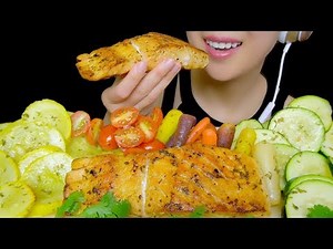HEALTHY EATING ASMR: GRILLED SALMON WITH ROASTED VEGGIES (RAINBOW CARROTS, ZUCCHINI) | TracyN ASMR
