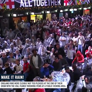 Safe to say England fans aren't handling this morning's draw very well... launching their drinks into the air at fulltime 🍺 😂 | FOX Sports Australia