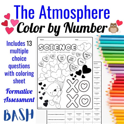 Layers of the Atmosphere Color-by-Number | Valentine’s Day Science Activity