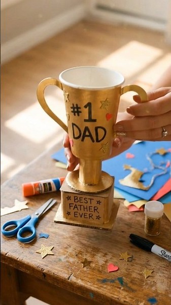 🏆 Father's Day Trophy Craft from Paper Cup & Cardboard | Easy DIY Gift for Dad ❤️