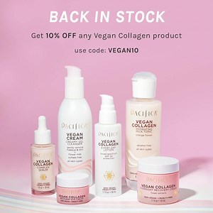 339 reactions · 16 shares |  The wait is over! Our Vegan Collagen skincare collection is officially back in stock. Don’t forget to use code: VEGAN10 at checkout for 10% off your Vegan Collagen order. | Pacifica | Facebook