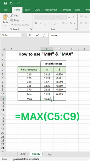 How to use "MIN" & "MAX" in excel