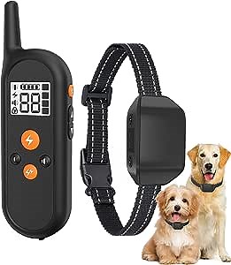 Dog Training Collar with Remote, Shock Collar for Small Medium Large Dogs, Vibration, Beep, Shock and Strong Shock 4 Modes, Rechargeable, Security Lock, 1000FT Control Range, for 8-110 lbs Dogs