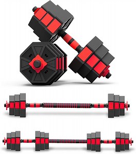 FIXTECH 66 Lb Adjustable Weights Dumbbells Set, Home Gym Fitness Free Weight Set For Men Women, Red